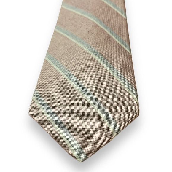 Vintage Kenneth Gordon Silk Reverse Print Look Striped Cream Red Blue Stripe Tie - Picture 1 of 5